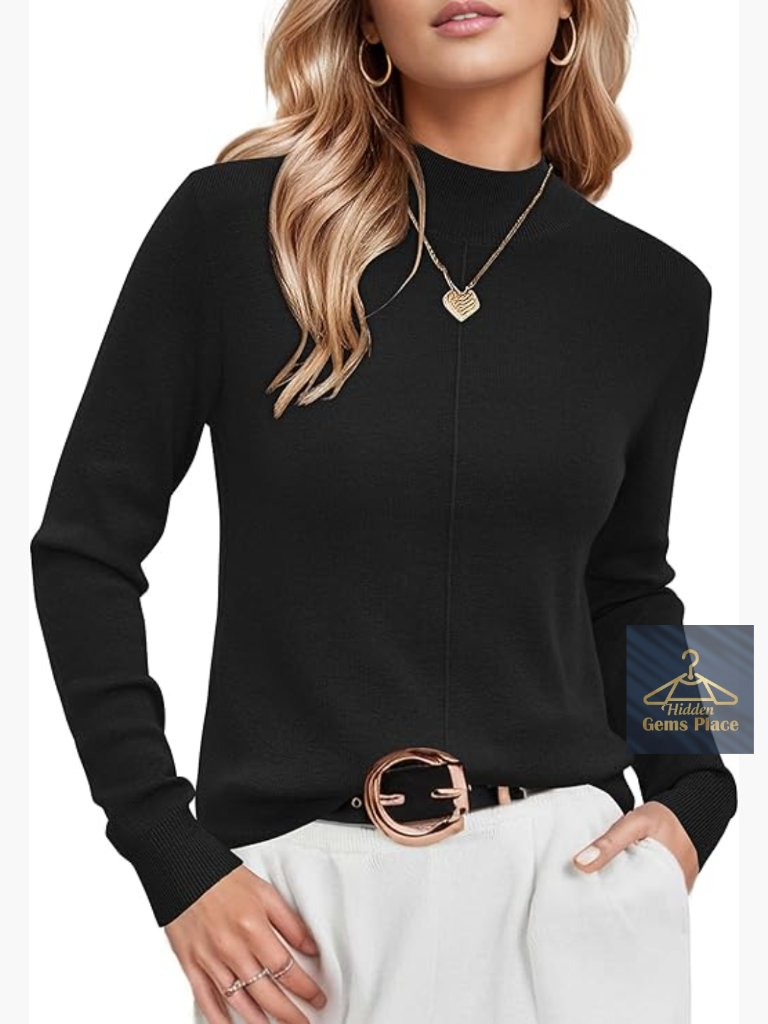 Mock Neck Wool Blend Business Casual Pullover